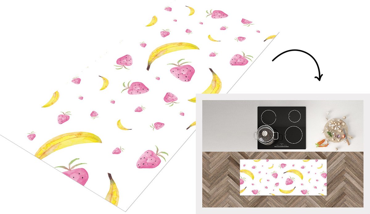 KitchenYeah Keukenloper - Loper keuken - Fruit - Design - Aquarelverf - 120x50 cm - Keukenloper vinyl Multicolor