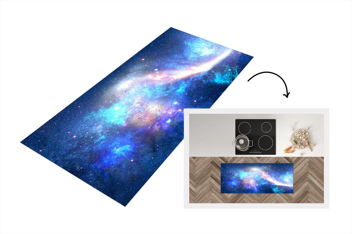 Keukenloper - Loper keuken - Blauw - Ruimte - Sterren - 120x50 cm - Keukenloper vinyl