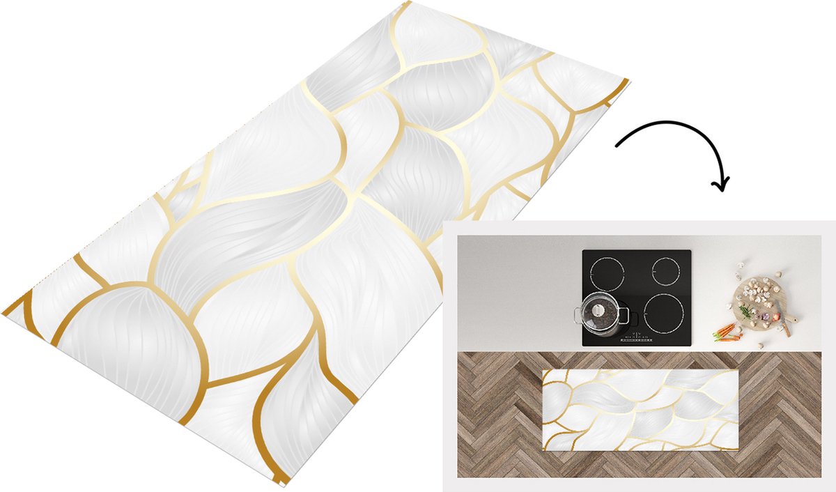 KitchenYeah Keukenloper - Loper keuken - Abstract patroon met gouden lijnen - 120x50 cm - Keukenloper vinyl Multicolor