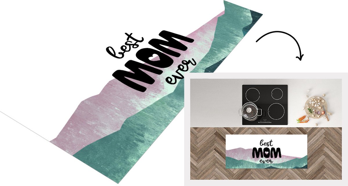 KitchenYeah Keukenloper - Loper keuken - Spreuken - Best mom ever - Quotes - Mama - 120x50 cm - Keukenloper vinyl Multicolor
