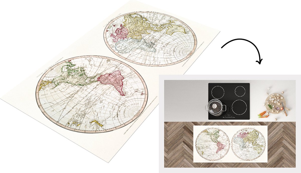 KitchenYeah Keukenloper - Loper keuken - Wereldkaart - Vintage - Kaart - 120x60 cm - Keukenloper vinyl Multicolor