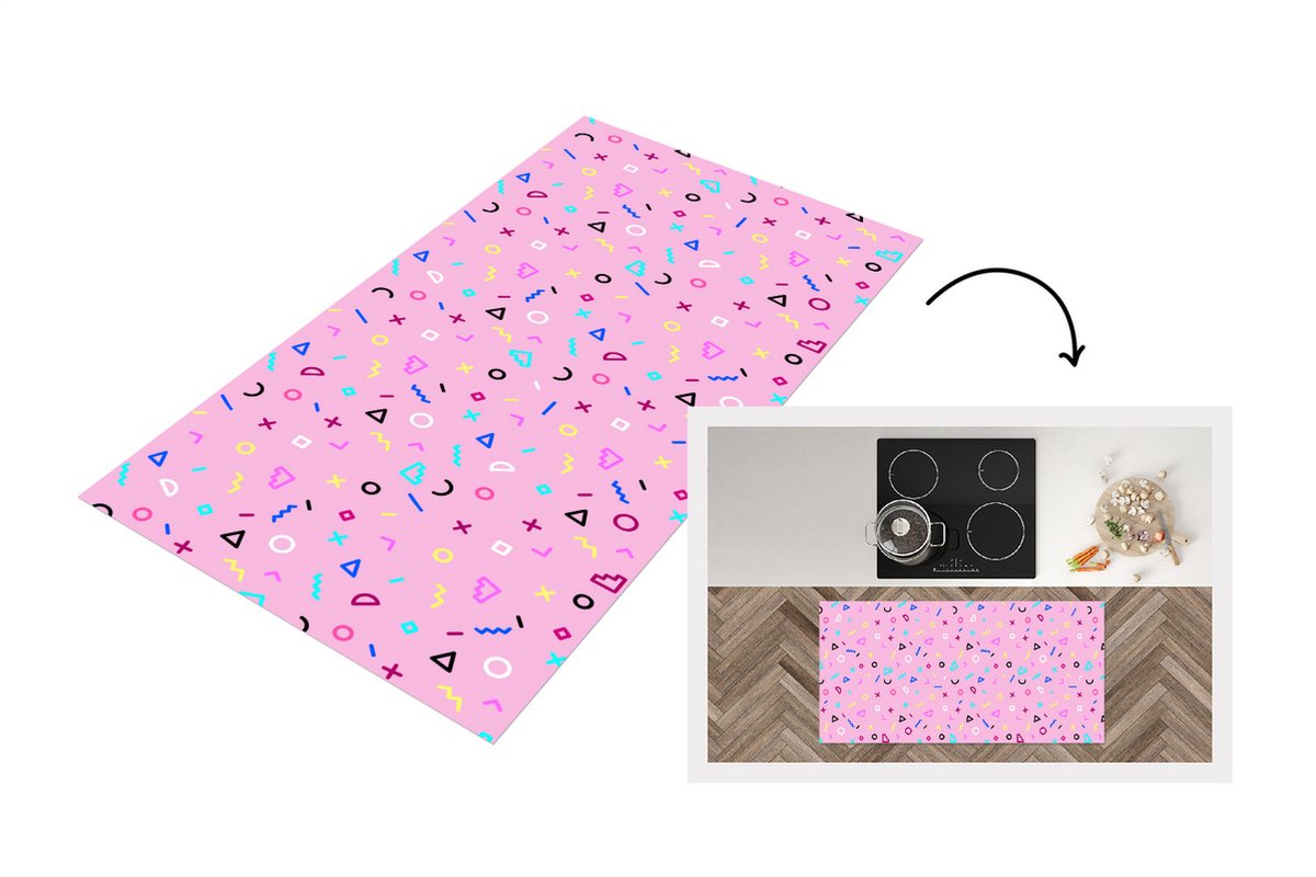 KitchenYeah Keukenloper - Loper keuken - Design - Patronen - Roze - Jaren 80 - 120x60 cm - Keukenloper vinyl Multicolor
