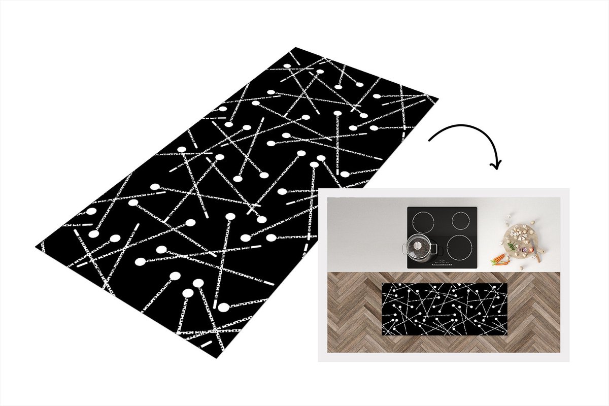 KitchenYeah Keukenloper - Loper keuken - Patroon - Spelden - Zwart Wit - Keukenloper vinyl Zwart; Wit