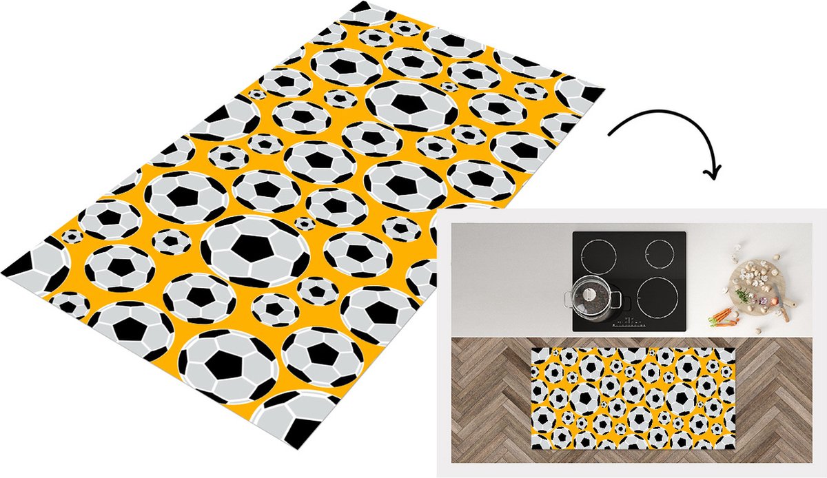 KitchenYeah Keukenloper - Loper keuken - Patronen - Sport - Voetbal - 120x60 cm - Keukenloper vinyl Multicolor
