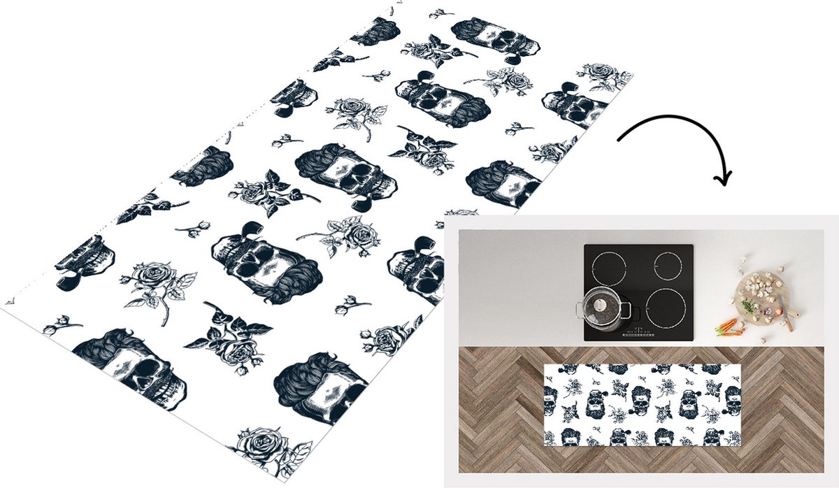 KitchenYeah Keukenloper - Loper keuken - Patronen - Schedel - Rozen - Piraten - 120x50 cm - Keukenloper vinyl Multicolor
