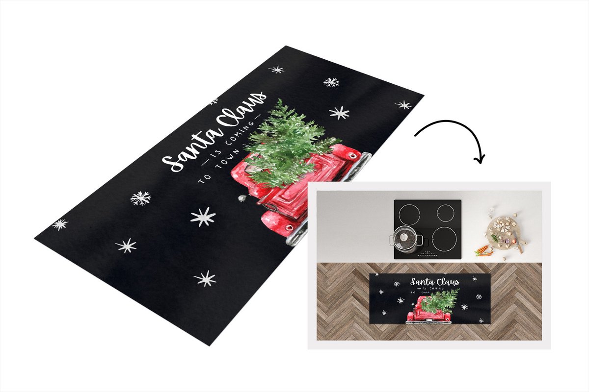 KitchenYeah Keukenloper - Loper keuken - Kerstmis - Quotes - Spreuken - Santa Claus is coming to town - Sneeuwvlok - 120x50 cm - Keukenloper vinyl Multicolor