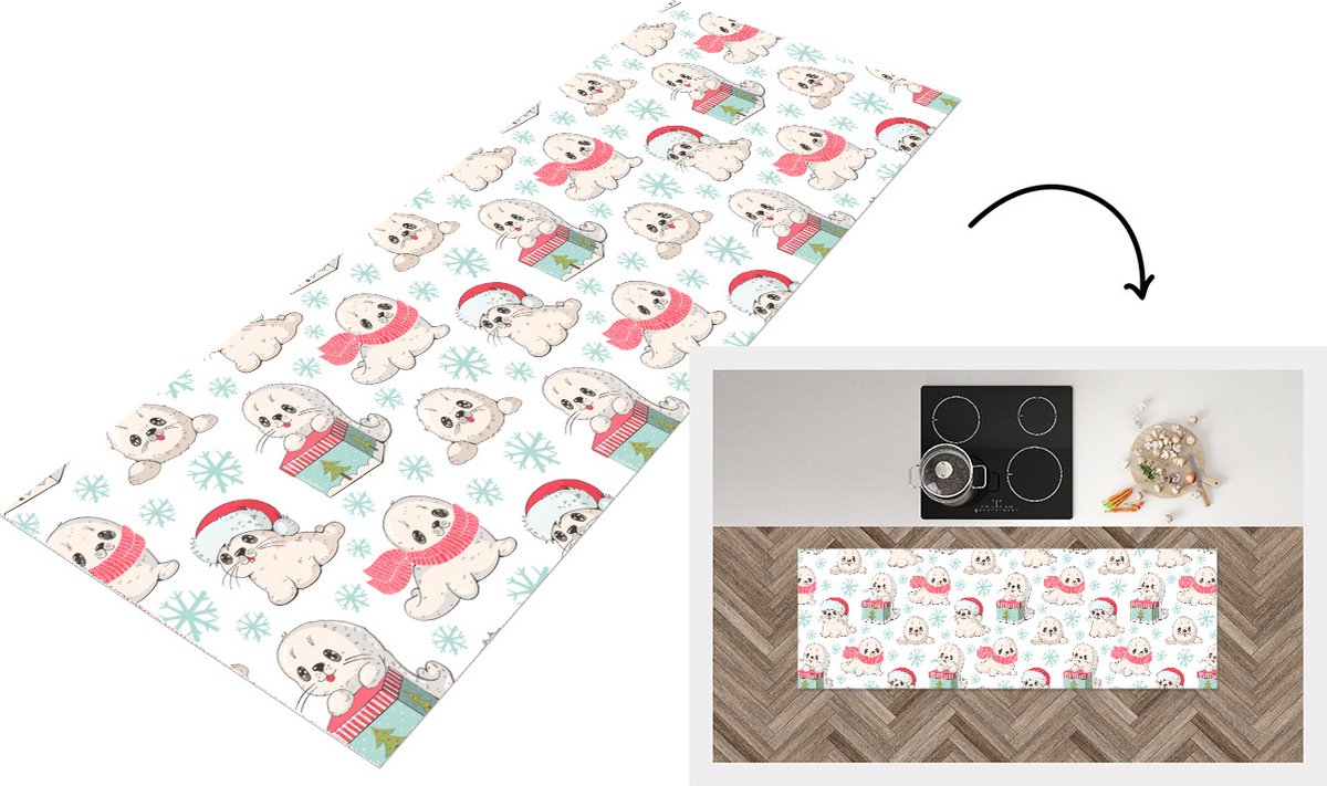 KitchenYeah Keukenloper - Loper keuken - Zeehonden - Kinderen - Kerst - Winter - Patroon - Keukenloper vinyl multicolor, foto 6