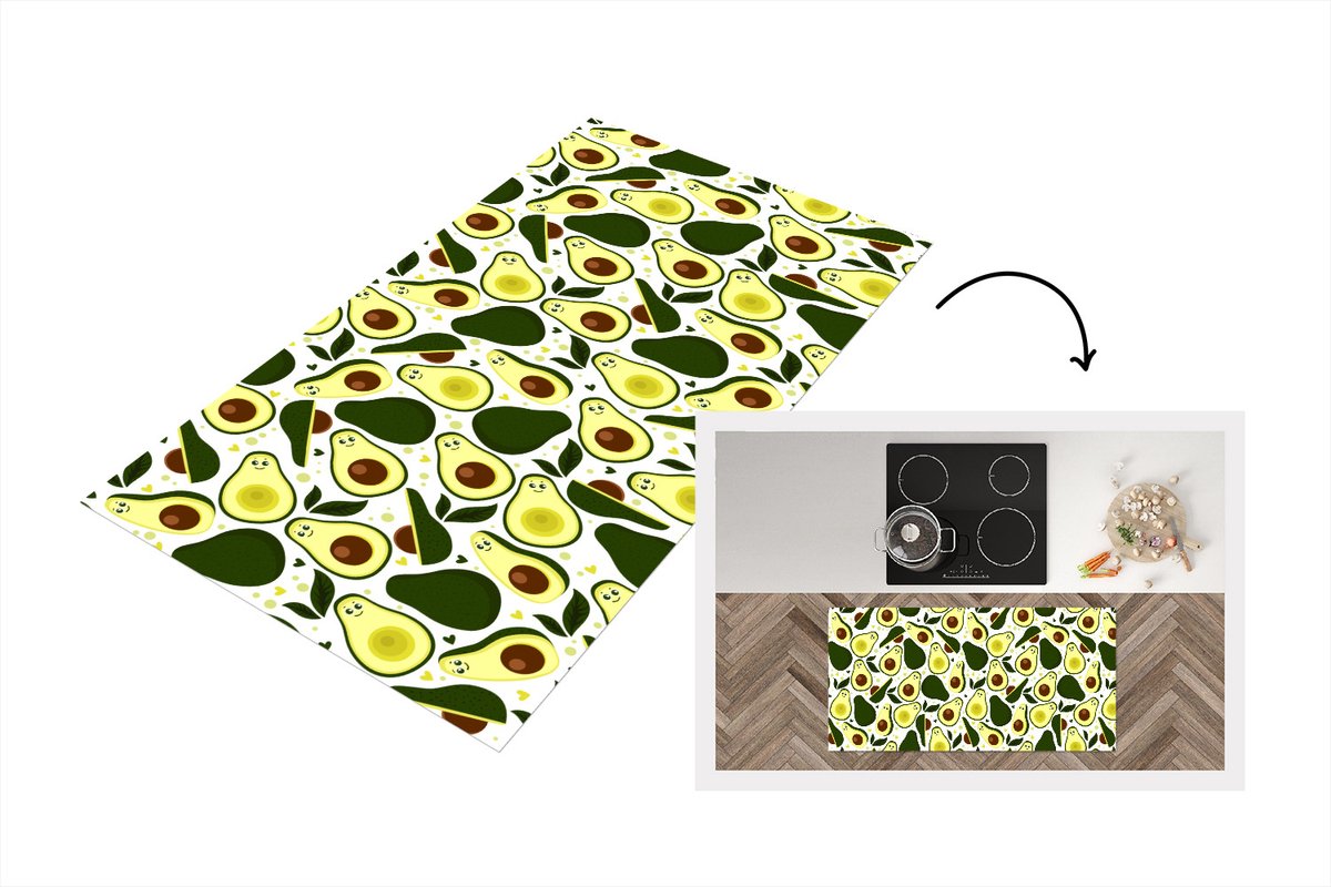KitchenYeah Keukenloper - Loper keuken - Patroon - Avocado - Fruit - Patroon - 120x60 cm - Keukenloper vinyl Multicolor