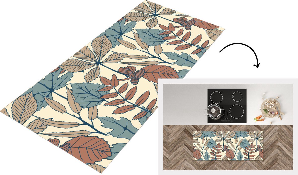 KitchenYeah Keukenloper - Loper keuken - Herfst - Patronen - Bladeren - 120x50 cm - Keukenloper vinyl Multicolor