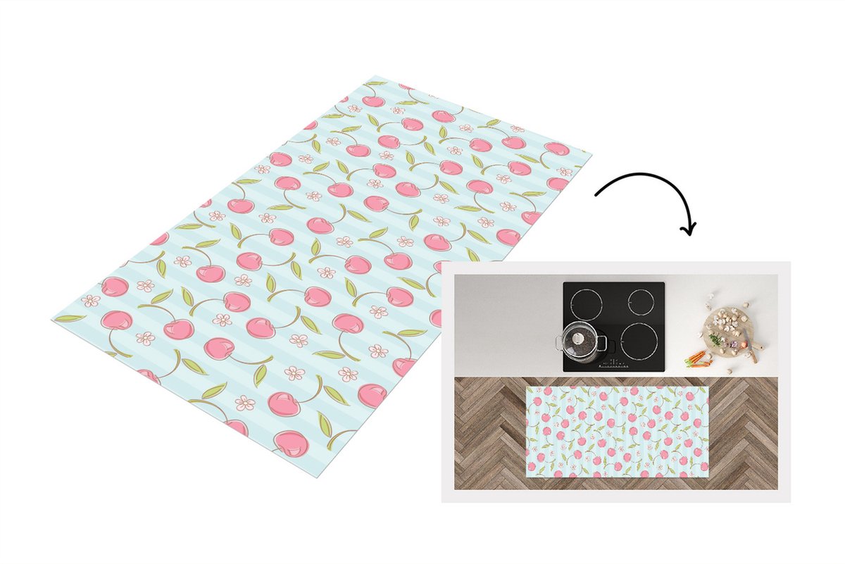 KitchenYeah Keukenloper - Loper keuken - Patronen - Kersen - Sakura - 120x60 cm - Keukenloper vinyl Multicolor