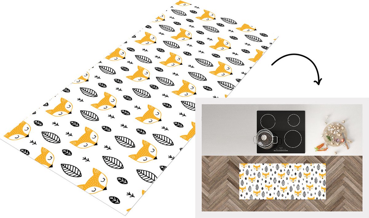 KitchenYeah Keukenloper - Loper keuken - Vos - Scandinavisch - Kinderen - Bladeren - Patronen - 120x50 cm - Keukenloper vinyl Multicolor
