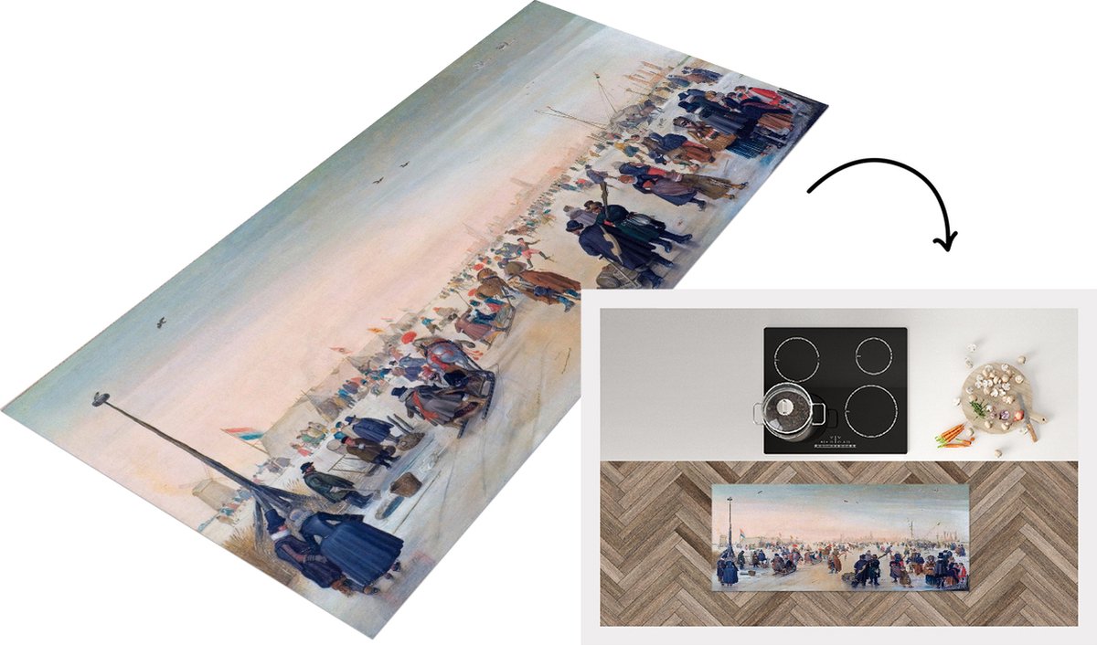 KitchenYeah Keukenloper - Loper keuken - Ijsvermaak bij een stad - schilderij van Hendrick Avercamp - Keukenloper vinyl Multicolor