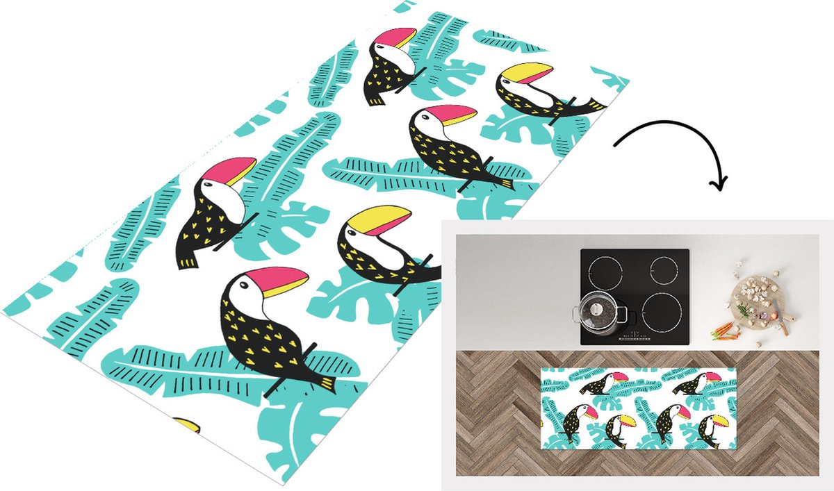KitchenYeah Keukenloper - Loper keuken - Patroon - Jungle - Toekan - 120x50 cm - Keukenloper vinyl Multicolor