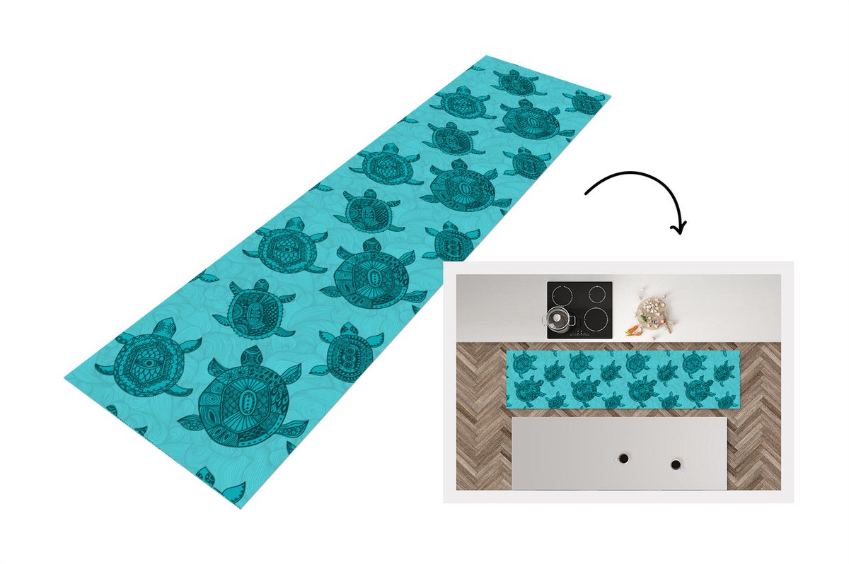 KitchenYeah Keukenloper - Loper keuken - Schildpad - Patronen - Indonesië - 200x50 cm - Keukenloper vinyl Multicolor