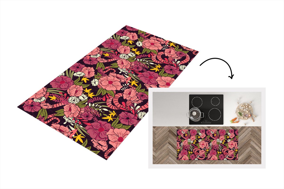 KitchenYeah Keukenloper - Loper keuken - Jungle - Bloemen - Patronen - 120x60 cm - Keukenloper vinyl Multicolor
