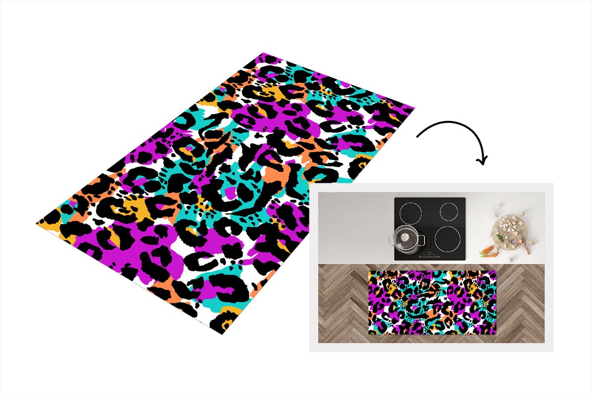 KitchenYeah Keukenloper - Loper keuken - Regenboog - Panter - Patronen - 120x60 cm - Keukenloper vinyl Multicolor