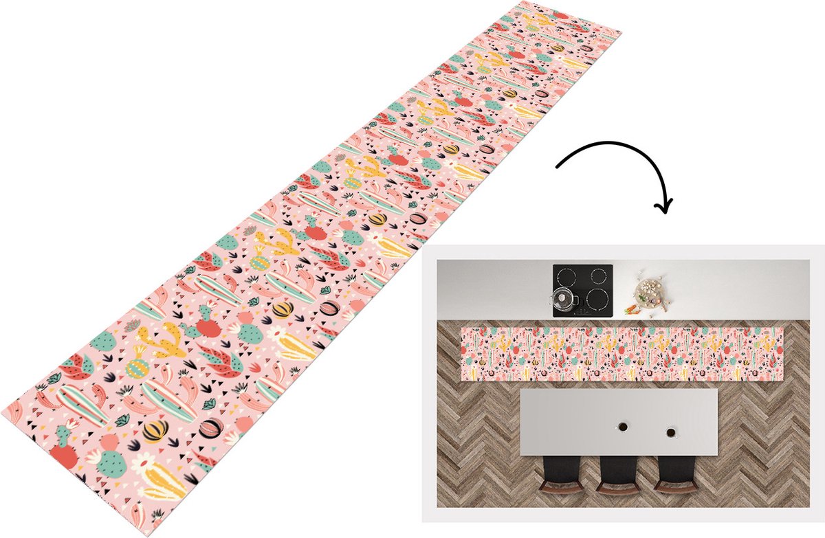 KitchenYeah Keukenloper - Loper keuken - Planten - Patronen - Cactus - 300x50 cm - Keukenloper vinyl Multicolor