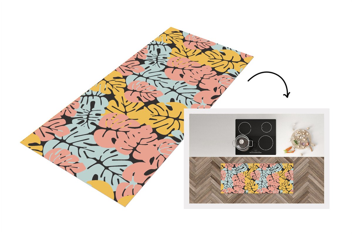 KitchenYeah Keukenloper - Loper keuken - Monstera - Hawaii - Design - Pastel - 120x50 cm - Keukenloper vinyl Multicolor