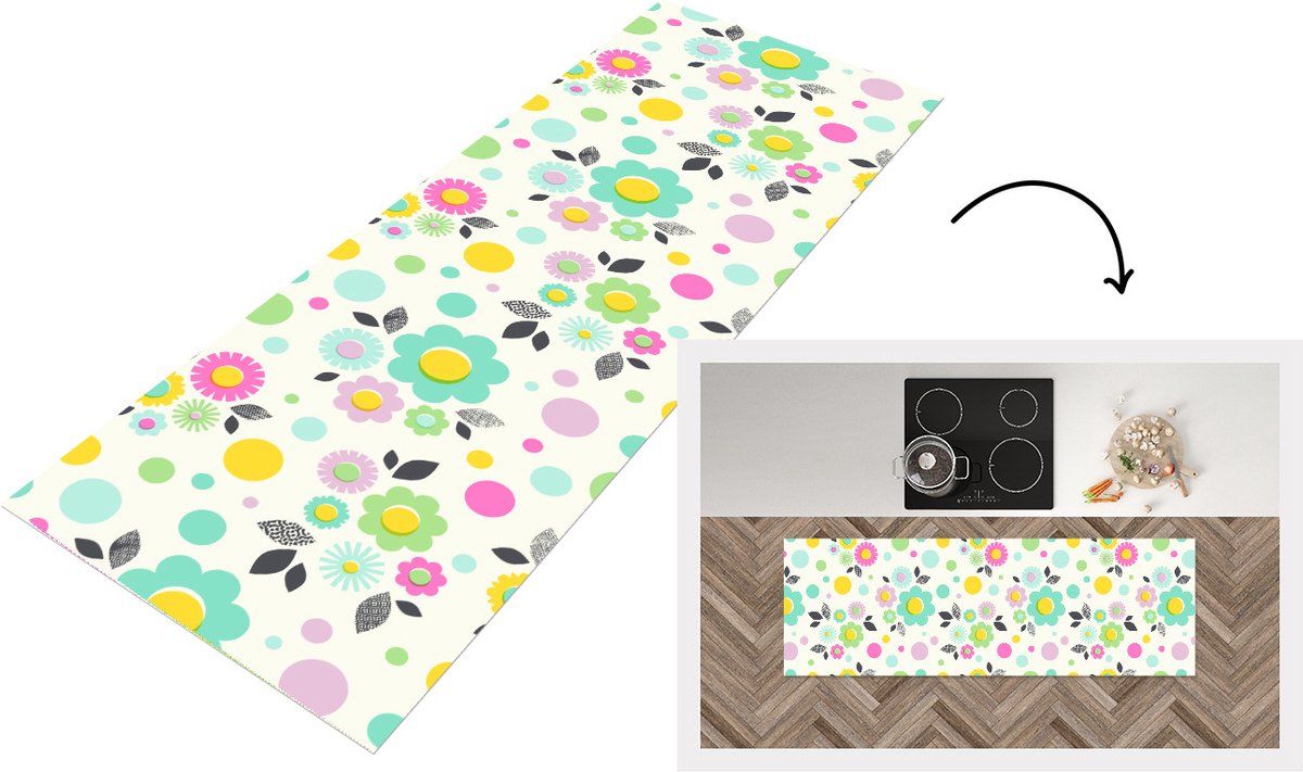 KitchenYeah Keukenloper - Loper keuken - Patronen - Bloemen - Bladeren - 150x50 cm - Keukenloper vinyl Multicolor