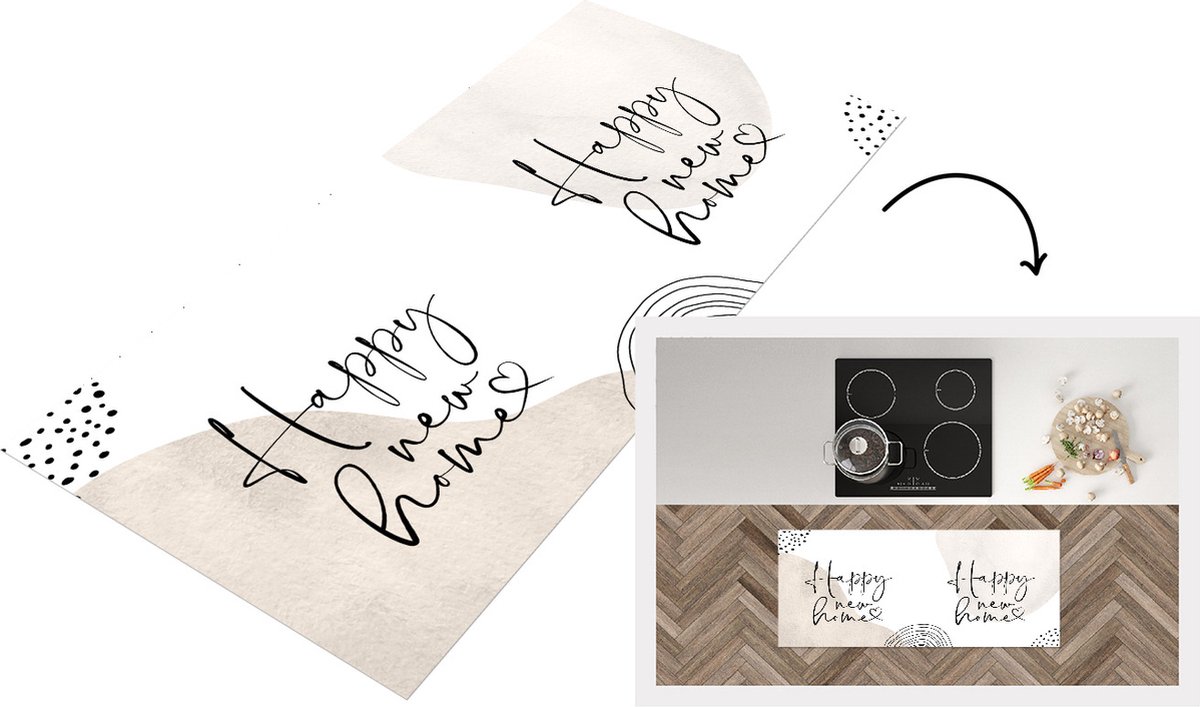KitchenYeah Keukenloper - Loper keuken - Quotes - Geluk - Verhuizen - 120x50 cm - Keukenloper vinyl Multicolor