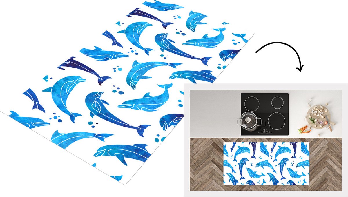 KitchenYeah Keukenloper - Loper keuken - Meisjes - Dolfijn - Dieren - Patronen - 120x60 cm - Keukenloper vinyl Multicolor