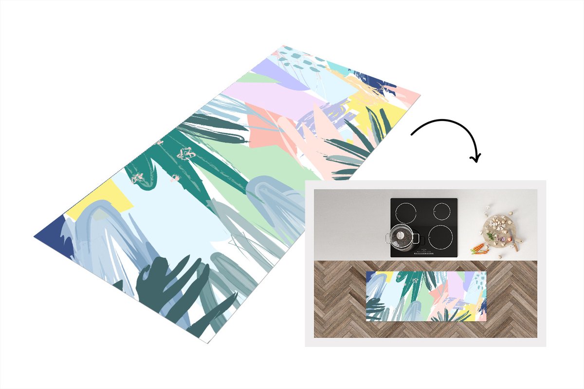 KitchenYeah Keukenloper - Loper keuken - Zomer - Tropisch - Kleur - Blad - 120x50 cm - Keukenloper vinyl Multicolor