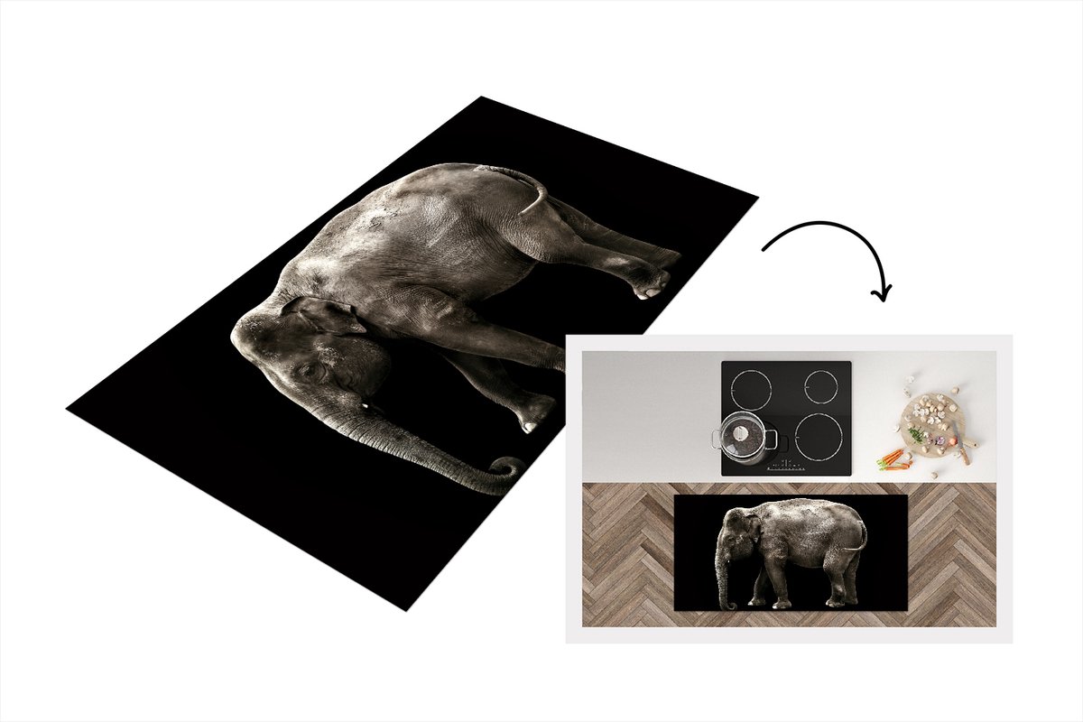 KitchenYeah Keukenloper - Loper keuken - Olifant - Wilde dieren - Zwart - 120x60 cm - Keukenloper vinyl Multicolor
