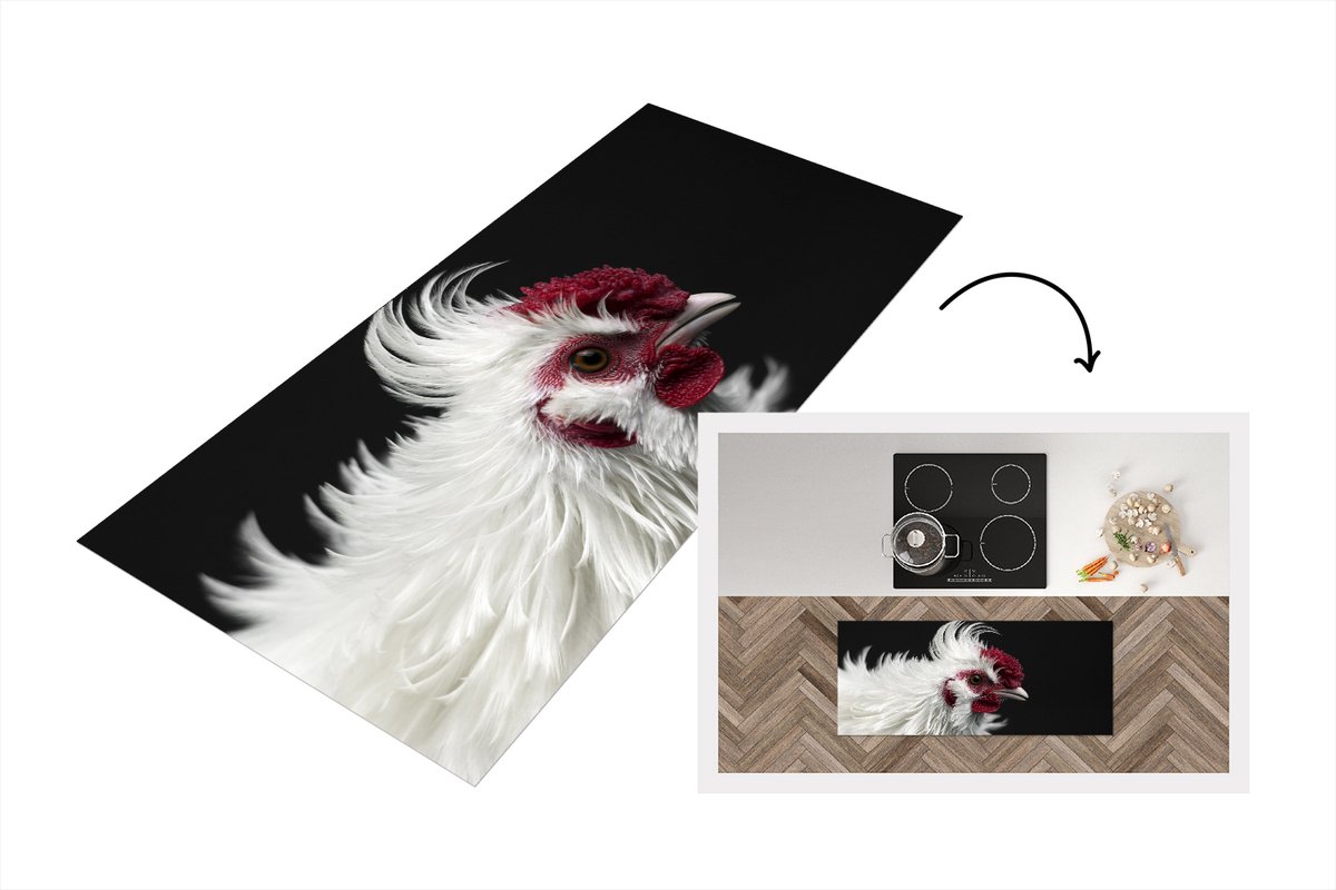 KitchenYeah Keukenloper - Loper keuken - Kip - Vogel - Zwart - 120x50 cm - Keukenloper vinyl Multicolor