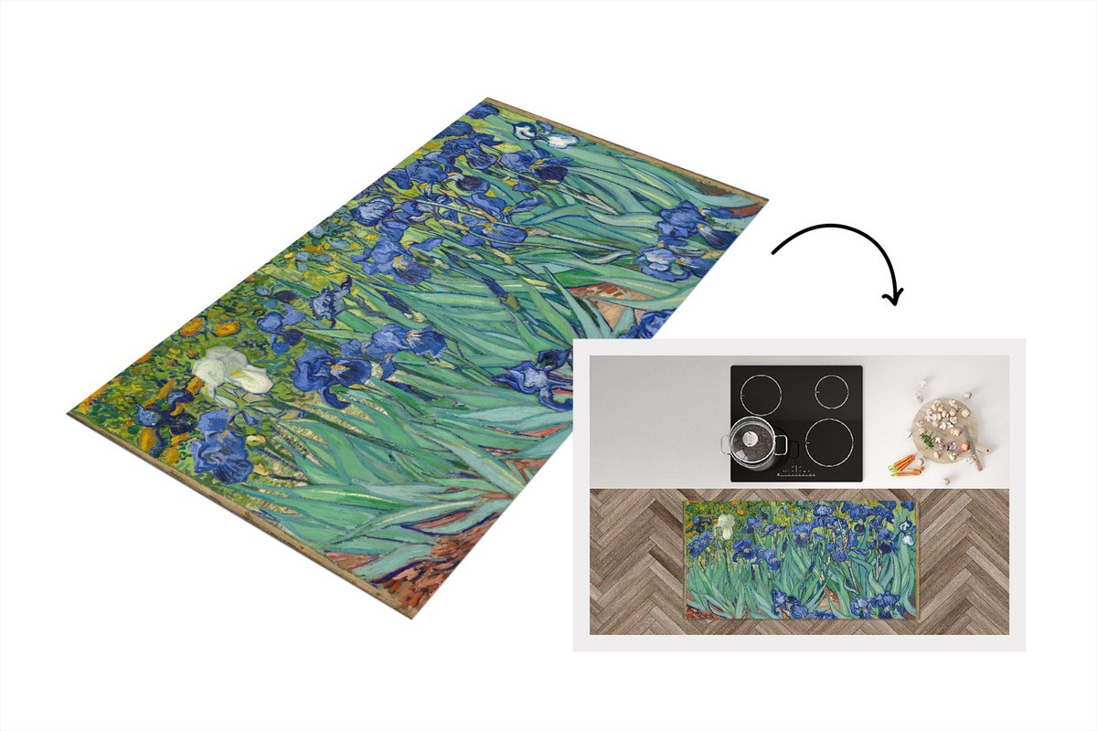 KitchenYeah Keukenloper - Loper keuken - Irissen - Vincent van Gogh - 120x60 cm - Keukenloper vinyl Multicolor