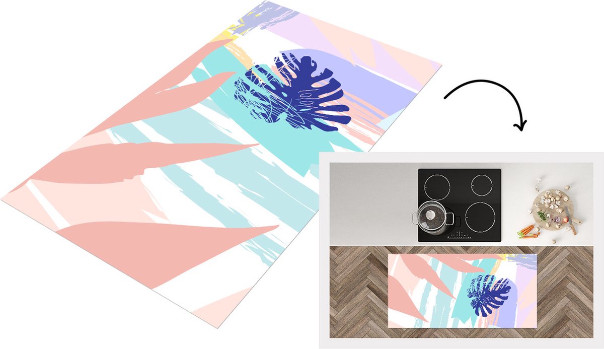 KitchenYeah Keukenloper - Loper keuken - Zomer - Kleur - Blad - 120x60 cm - Keukenloper vinyl Multicolor