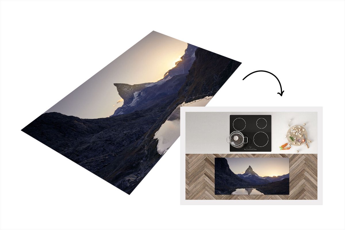 KitchenYeah Keukenloper - Loper keuken - De Matterhorn en de Riffelsee bij zonsopkomst in Zwitserland - 120x60 cm - Keukenloper vinyl Multicolor