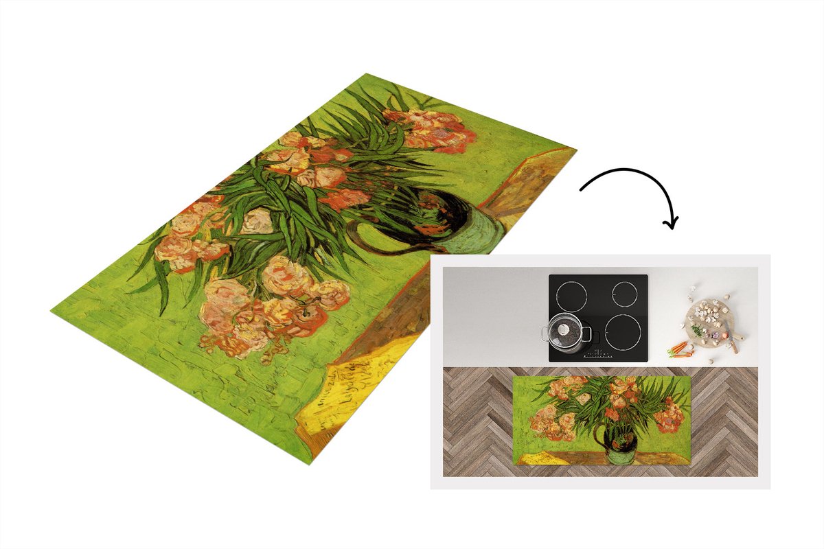 KitchenYeah Keukenloper - Loper keuken - Stilleven vaas met oleanders en boeken - Vincent van Gogh - 120x60 cm - Keukenloper vinyl Multicolor