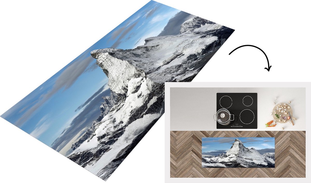 KitchenYeah Keukenloper - Loper keuken - Wolken boven de Matterhorn in Zwitserland - 120x50 cm - Keukenloper vinyl Multicolor