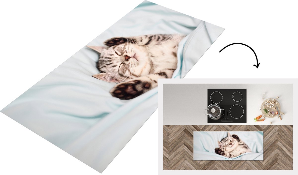 KitchenYeah Keukenloper - Loper keuken - Kitten - Bed - Poten - 120x50 cm - Keukenloper vinyl Multicolor