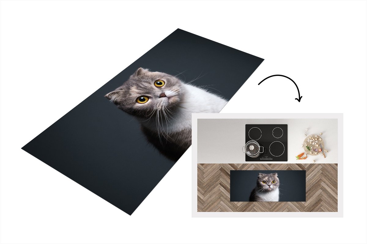 KitchenYeah Keukenloper - Loper keuken - Kat - Huisdieren - Licht - 120x50 cm - Keukenloper vinyl Multicolor