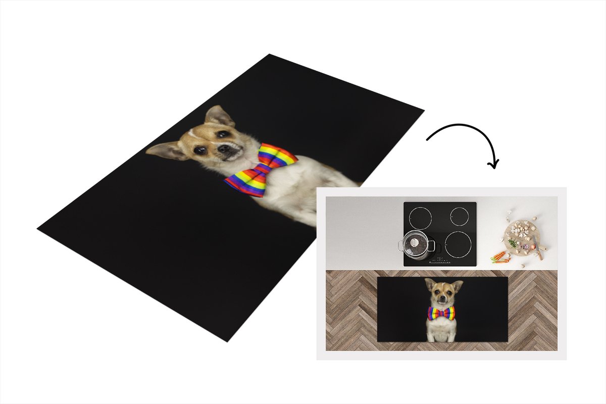KitchenYeah Keukenloper - Loper keuken - Hond - Strik - Zwart - 120x60 cm - Keukenloper vinyl Multicolor