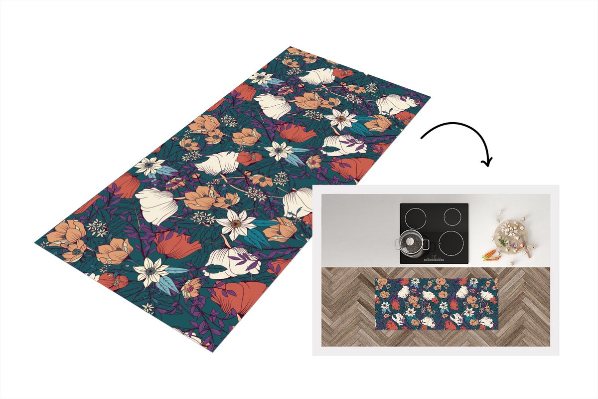 KitchenYeah Keukenloper - Loper keuken - Botanisch - Vintage - Bloemen - Keukenloper vinyl Multicolor
