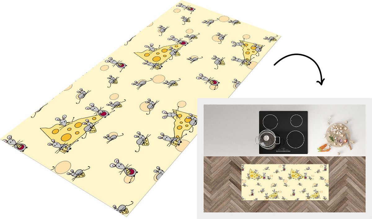 KitchenYeah Keukenloper - Loper keuken - Kaas - Dieren - Patronen - Muizen - 120x50 cm - Keukenloper vinyl Multicolor
