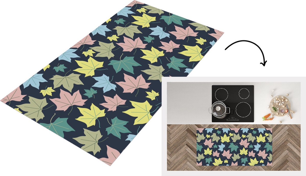 KitchenYeah Keukenloper - Loper keuken - Patronen - Herfst - Bladeren - 120x60 cm - Keukenloper vinyl Multicolor