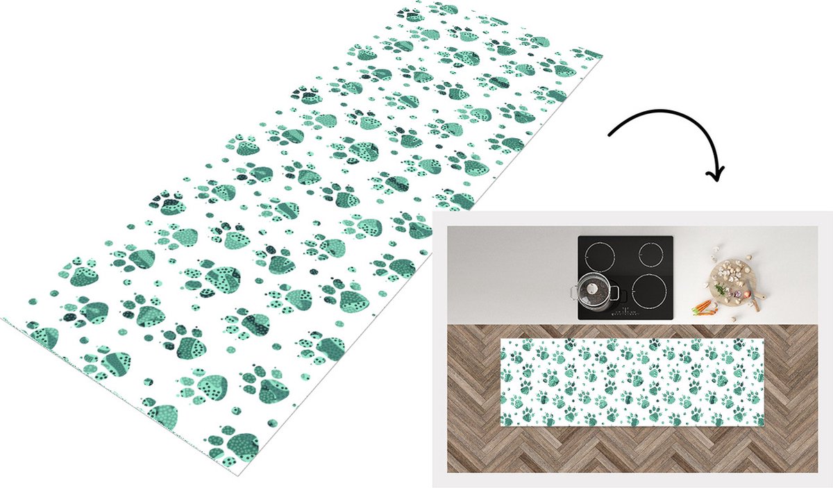 KitchenYeah Keukenloper - Loper keuken - Patroon - Huisdieren - Hond - Dier - 150x50 cm - Keukenloper vinyl Multicolor