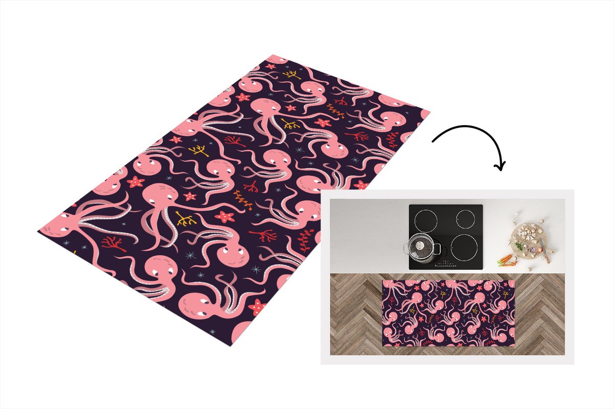 KitchenYeah Keukenloper - Loper keuken - Octopus - Baby - Design - 120x60 cm - Keukenloper vinyl Multicolor