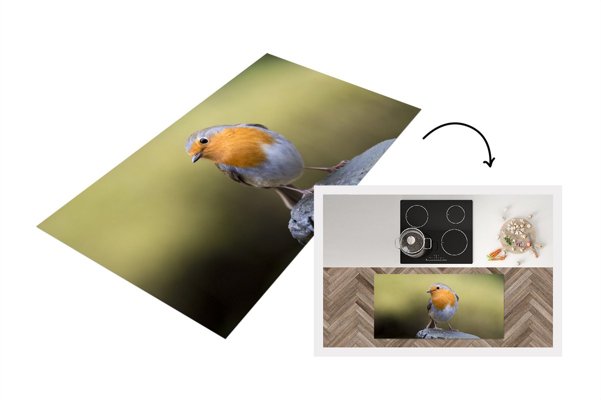 KitchenYeah Keukenloper - Loper keuken - Paal - Roodborstje - Natuur - 120x60 cm - Keukenloper vinyl Multicolor