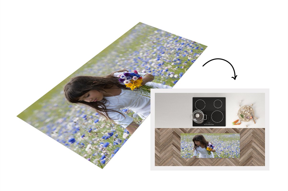 KitchenYeah Keukenloper - Loper keuken - Meisje - Bloemen - Weide - 120x50 cm - Keukenloper vinyl Multicolor