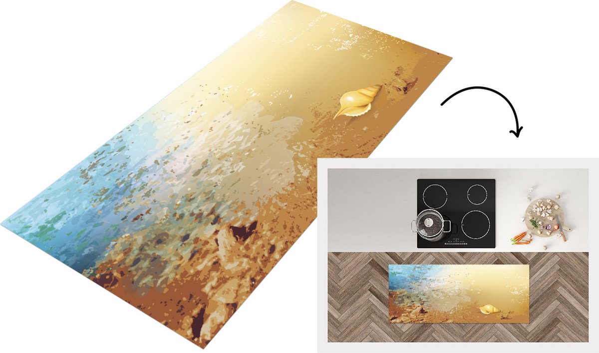 KitchenYeah Keukenloper - Loper keuken - Strand - Schelp - Water - Keukenloper vinyl Multicolor