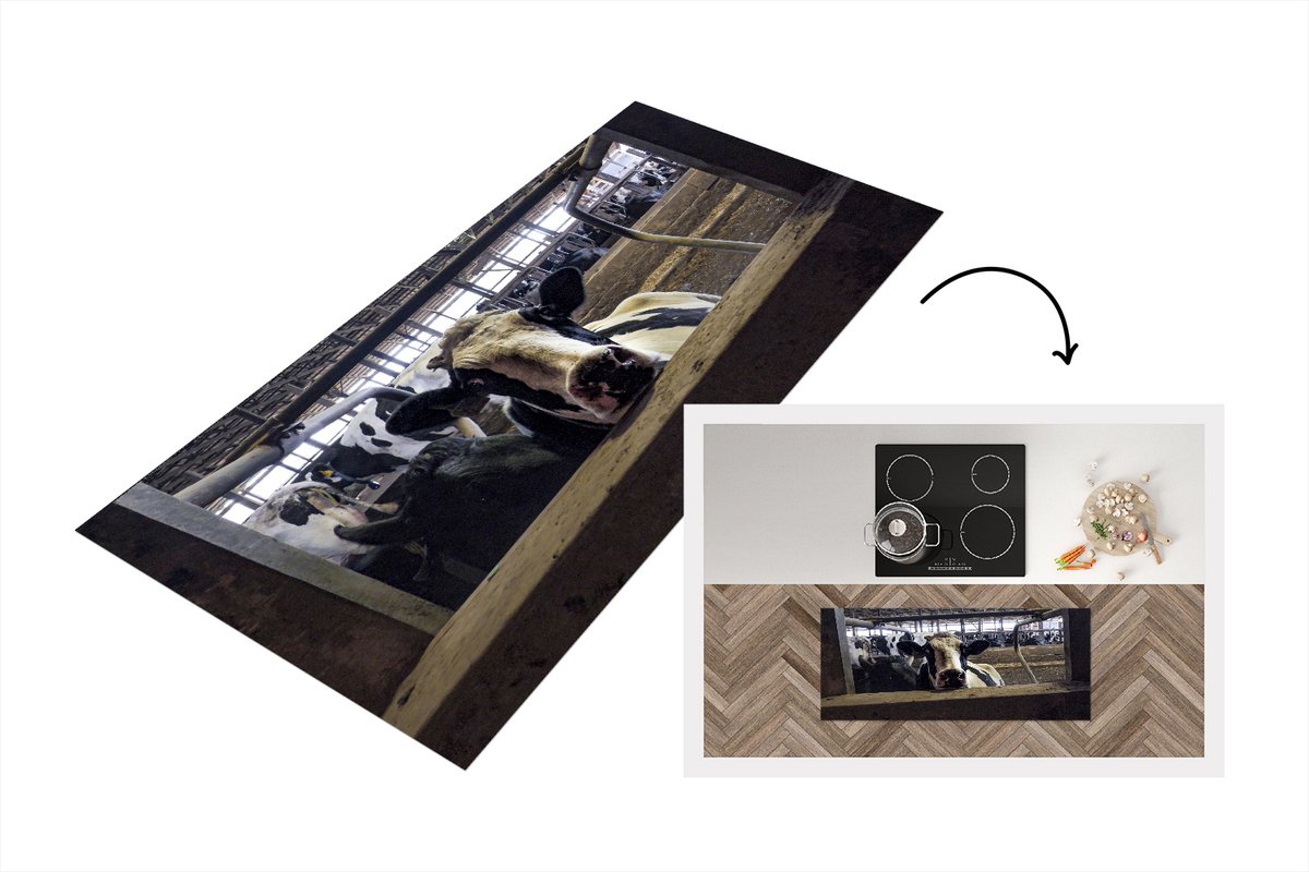 KitchenYeah Keukenloper - Loper keuken - Koe - Stal - Boerderij - 120x50 cm - Keukenloper vinyl Multicolor
