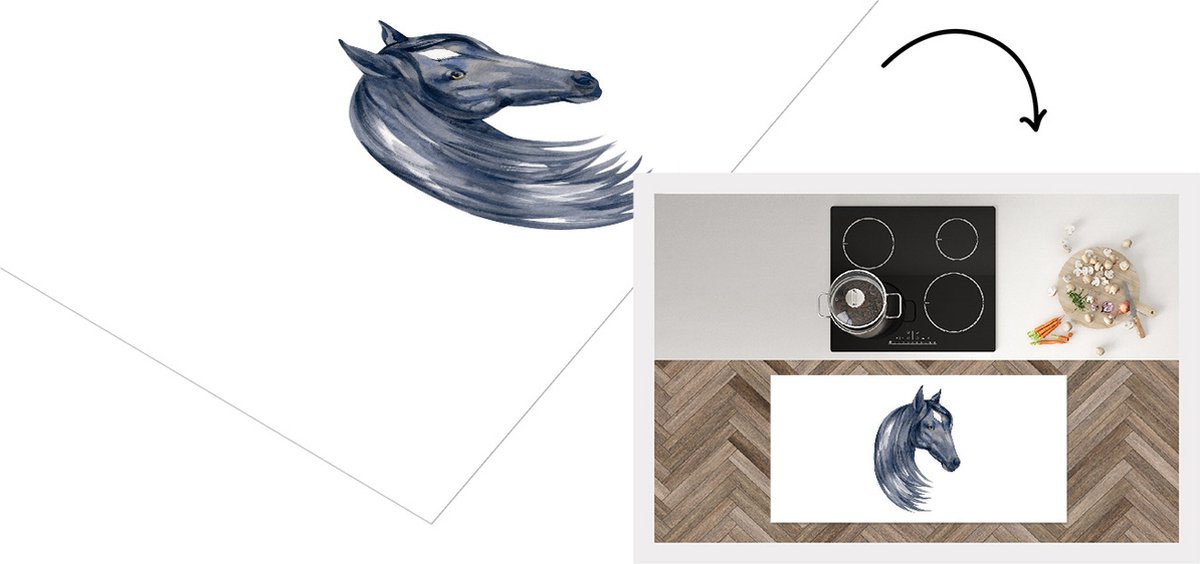 KitchenYeah Keukenloper - Loper keuken - Paard - Waterverf - Zwart - Keukenloper vinyl, foto 2