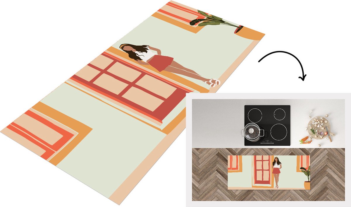 KitchenYeah Keukenloper - Loper keuken - Vrouw - Rok - Muur - Zomer - Keukenloper vinyl Multicolor