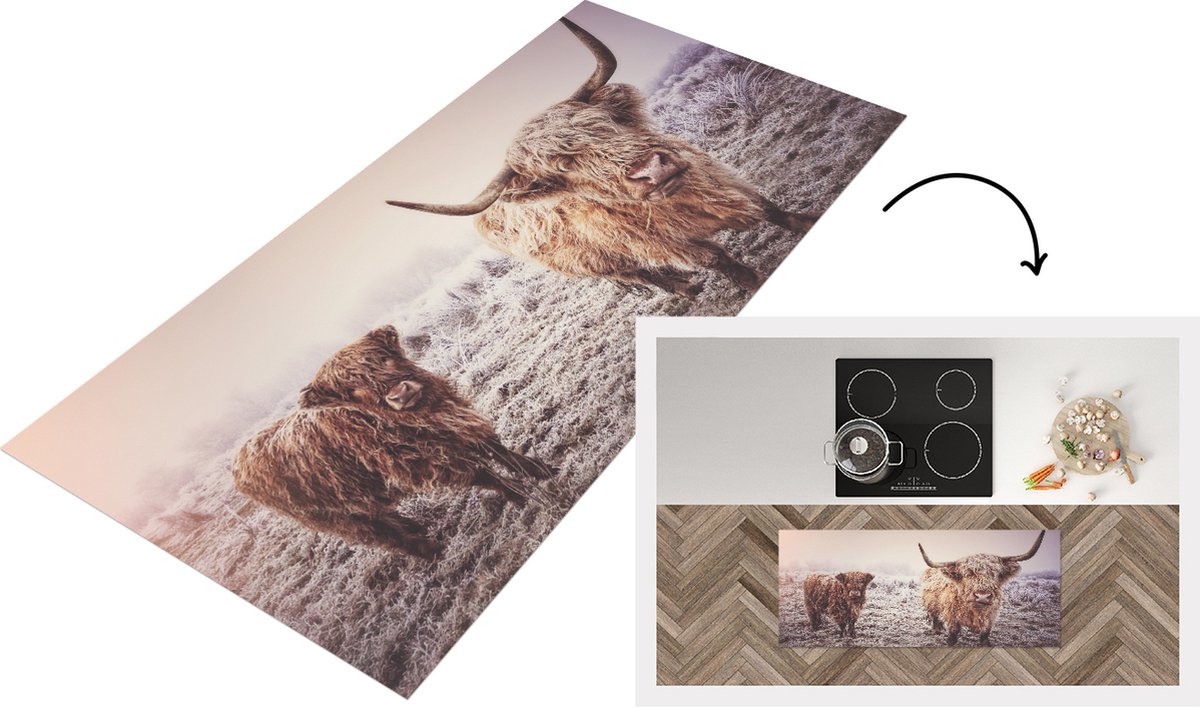 KitchenYeah Keukenloper - Loper keuken - Schotse hooglanders - Licht - Lucht - 120x50 cm - Keukenloper vinyl Multicolor