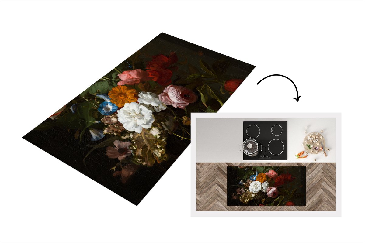 KitchenYeah Keukenloper - Loper keuken - Vaas met bloemen - Schilderij van Rachel Ruysch - 120x60 cm - Keukenloper vinyl Multicolor