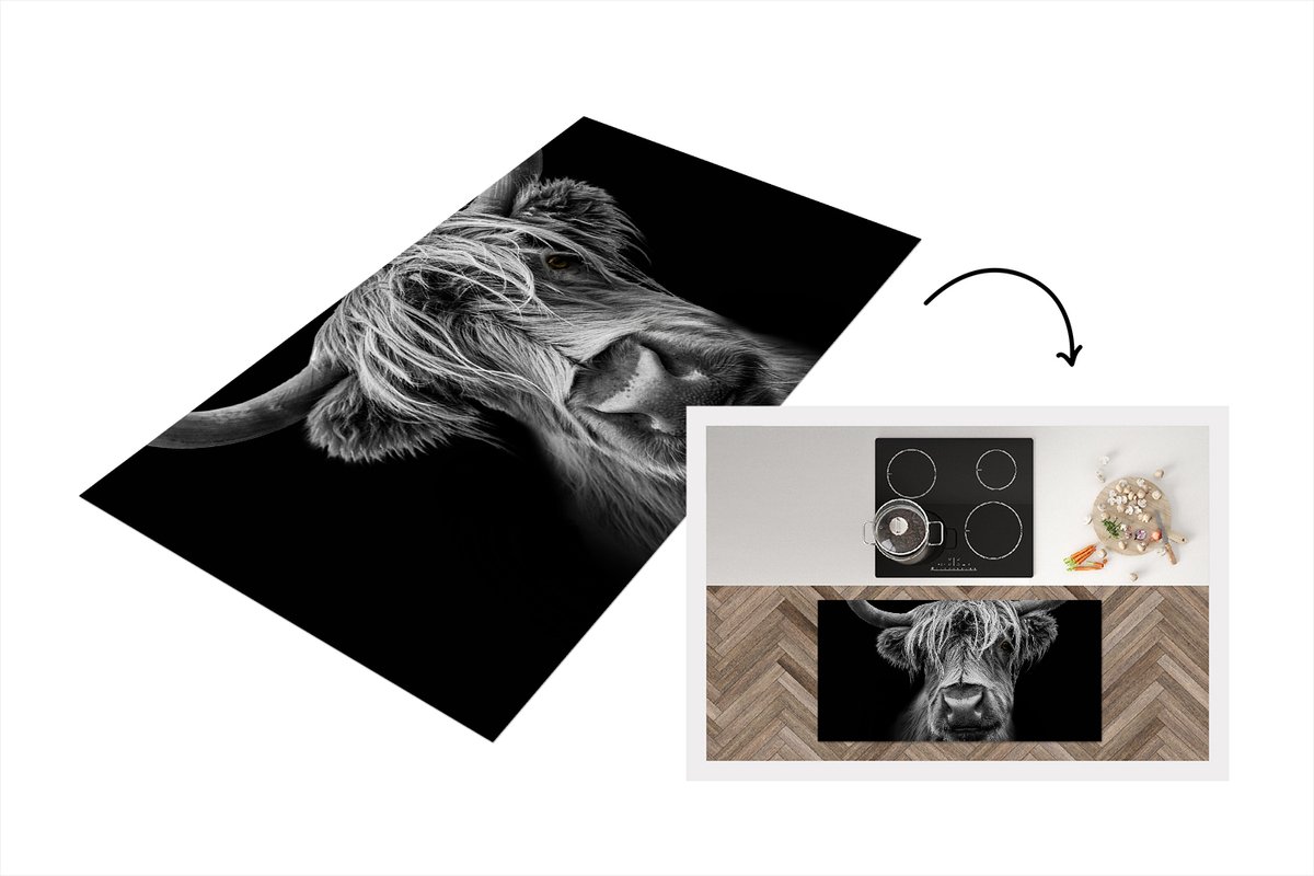 KitchenYeah Keukenloper - Loper keuken - Schotse Hooglander - Horens - Zwart - Wit - Keukenloper vinyl, foto 2